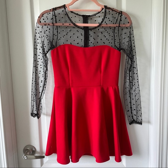 Black Polka Dot Red Dress - Picture 5 of 9